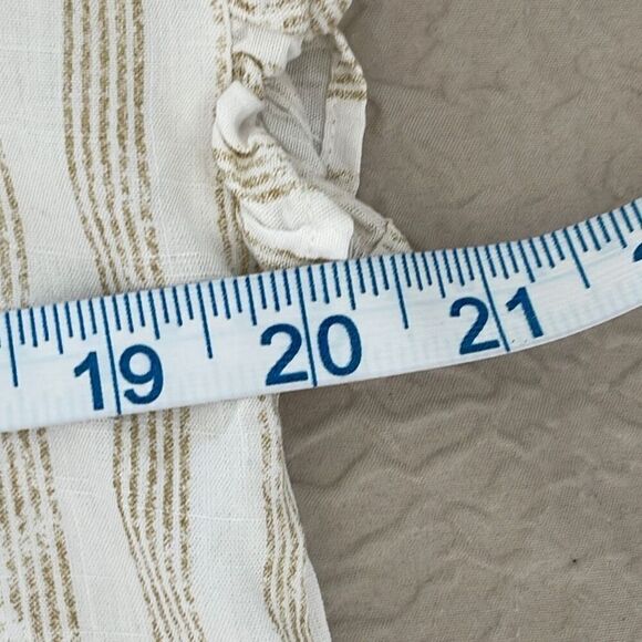 Hem & Thread Womens Striped Top Blouse V Neck Ruffle Cap Sleeve Tie Beige Small - Picture 8 of 9